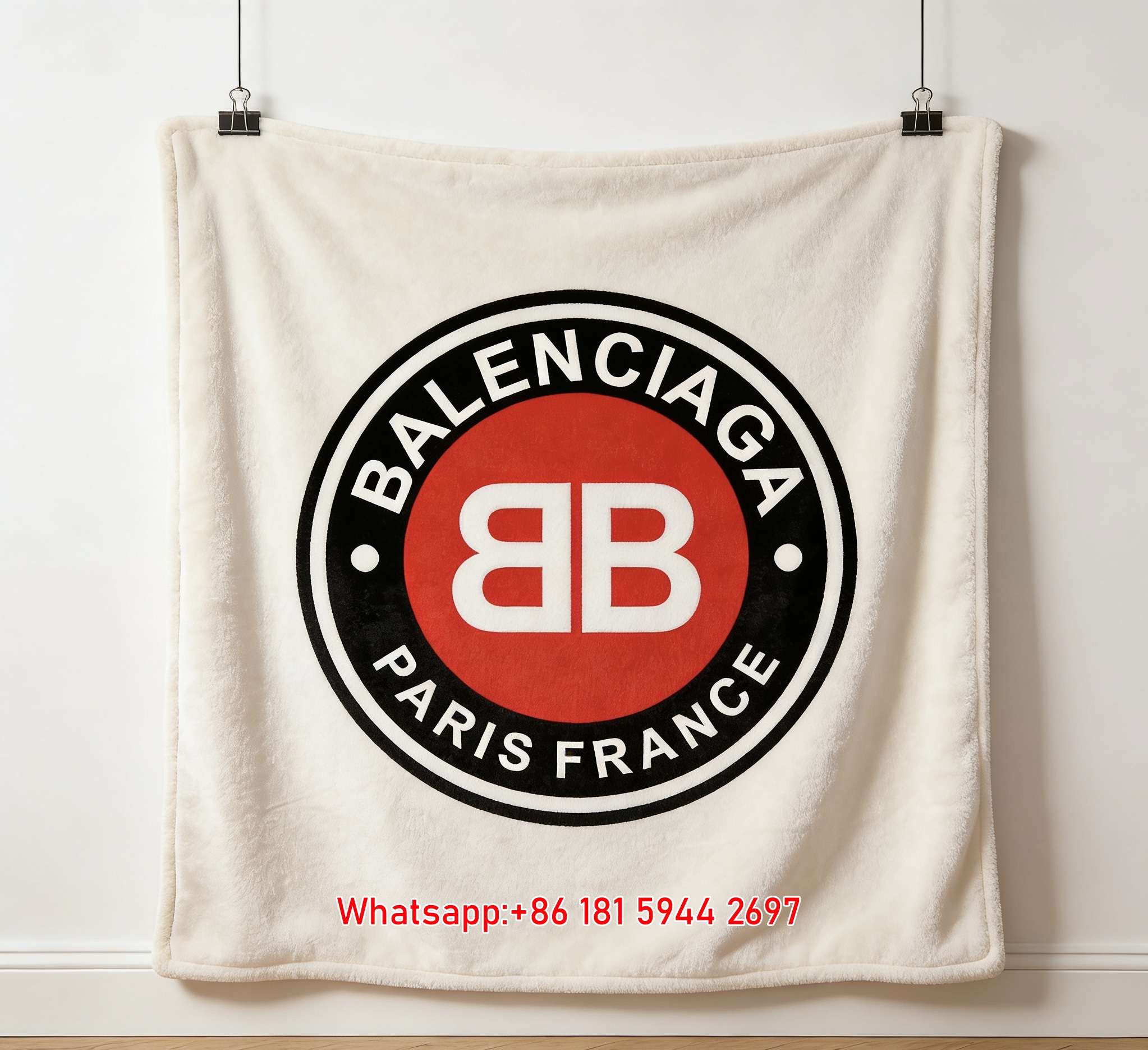 Balenciaga Paris France Red Circle BB Logo Flannel Sofa Throw Blanket Luxury Brand Cover BA033